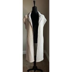 Anthropologie Moth Cap Sleeve Gray/White Crochet Open Duster Cardigan Size XS
